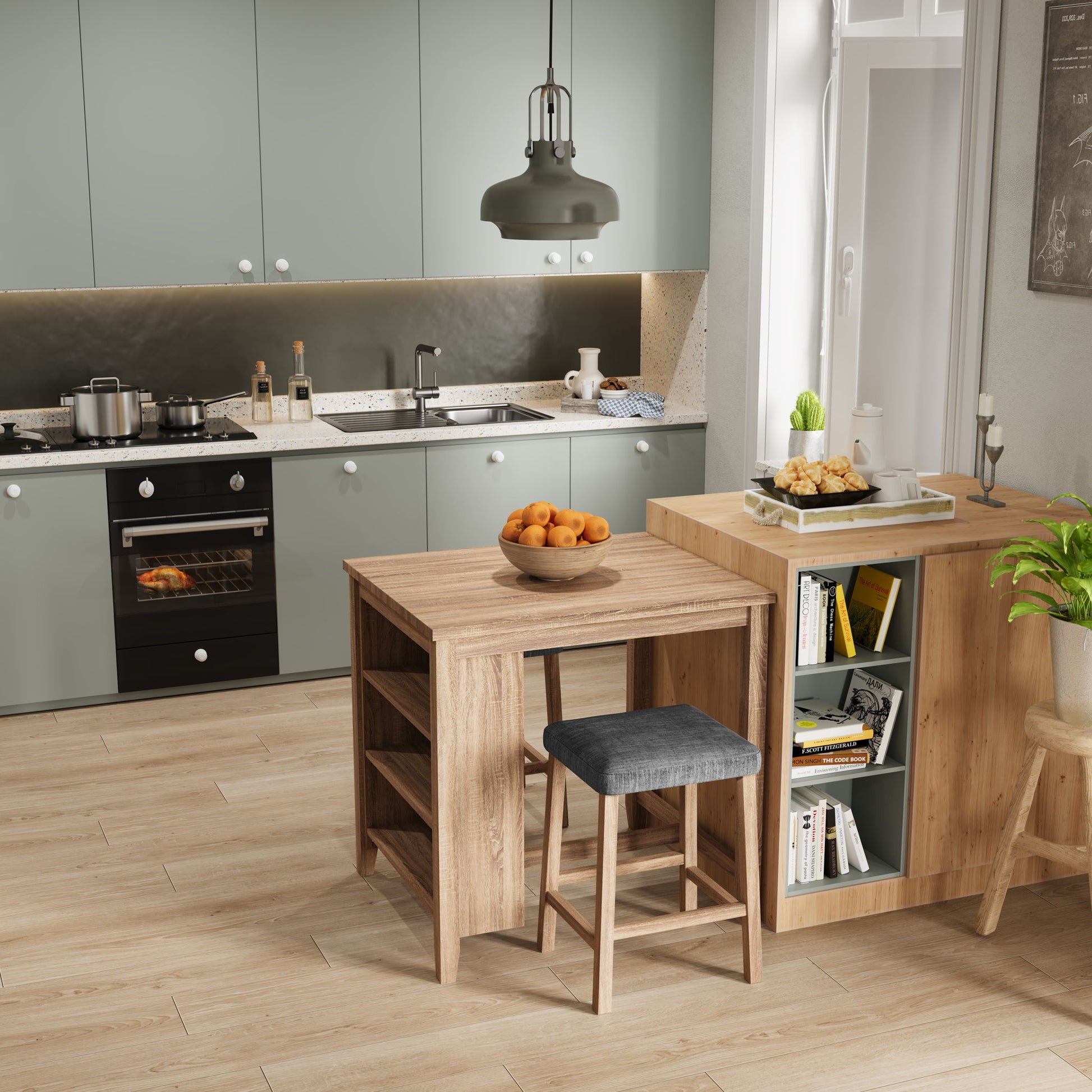 Dawson - 3 Piece Counter Height Table Set - Oak Lilola Home