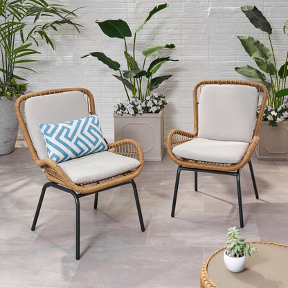 Outdoor Wicker Club Chair With Cushions (Set of 2) Noble House