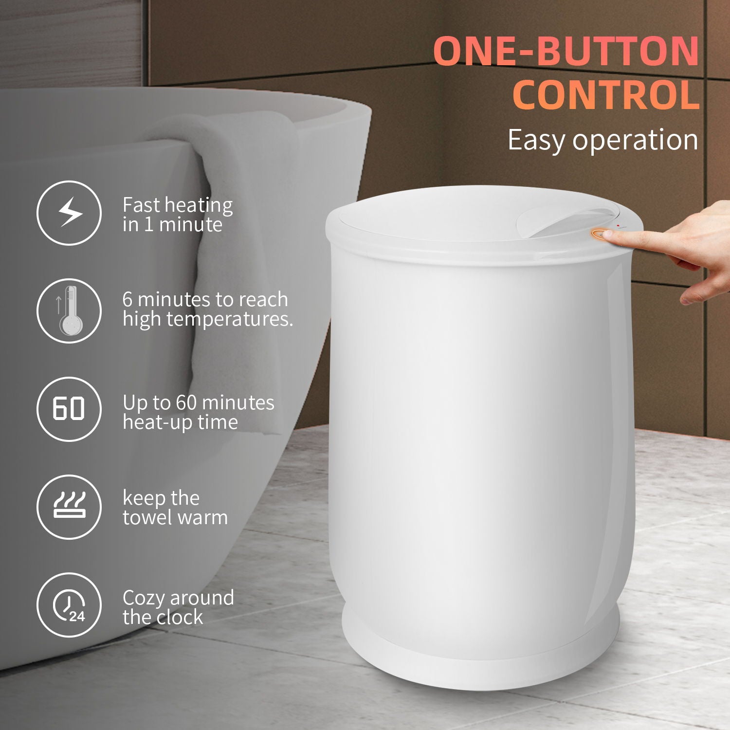Luxury Bucket Towel Warmers, Large Towel Warmers For The Bathroom, Fits Up To 2 Oversized Towels - White Daily Nest