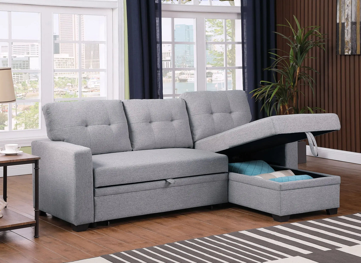 Upholstered Pull Out Sectional Sofa With Chaise Urban Retreats