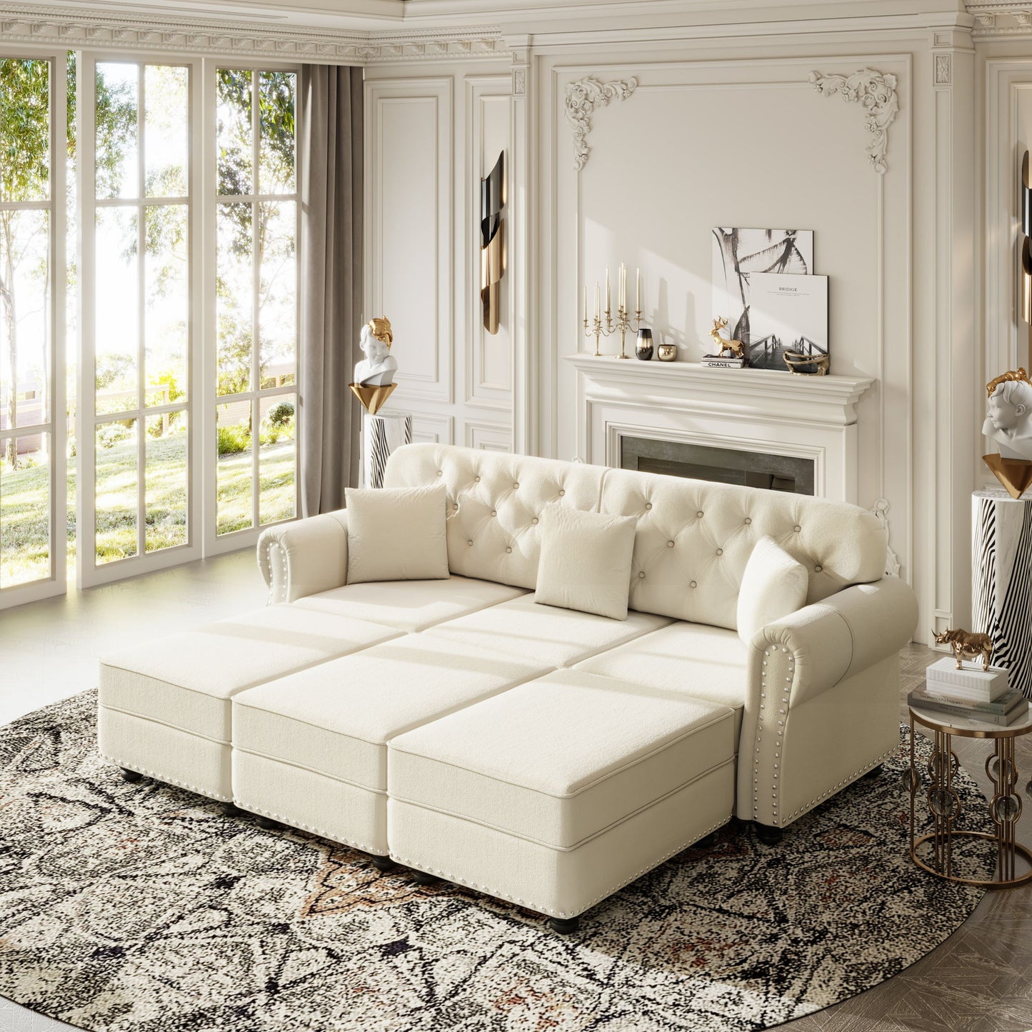 Upholstered Sofa Set With Nailhead Trim And Rolled Armrests, Includes Pillows Home Essentials