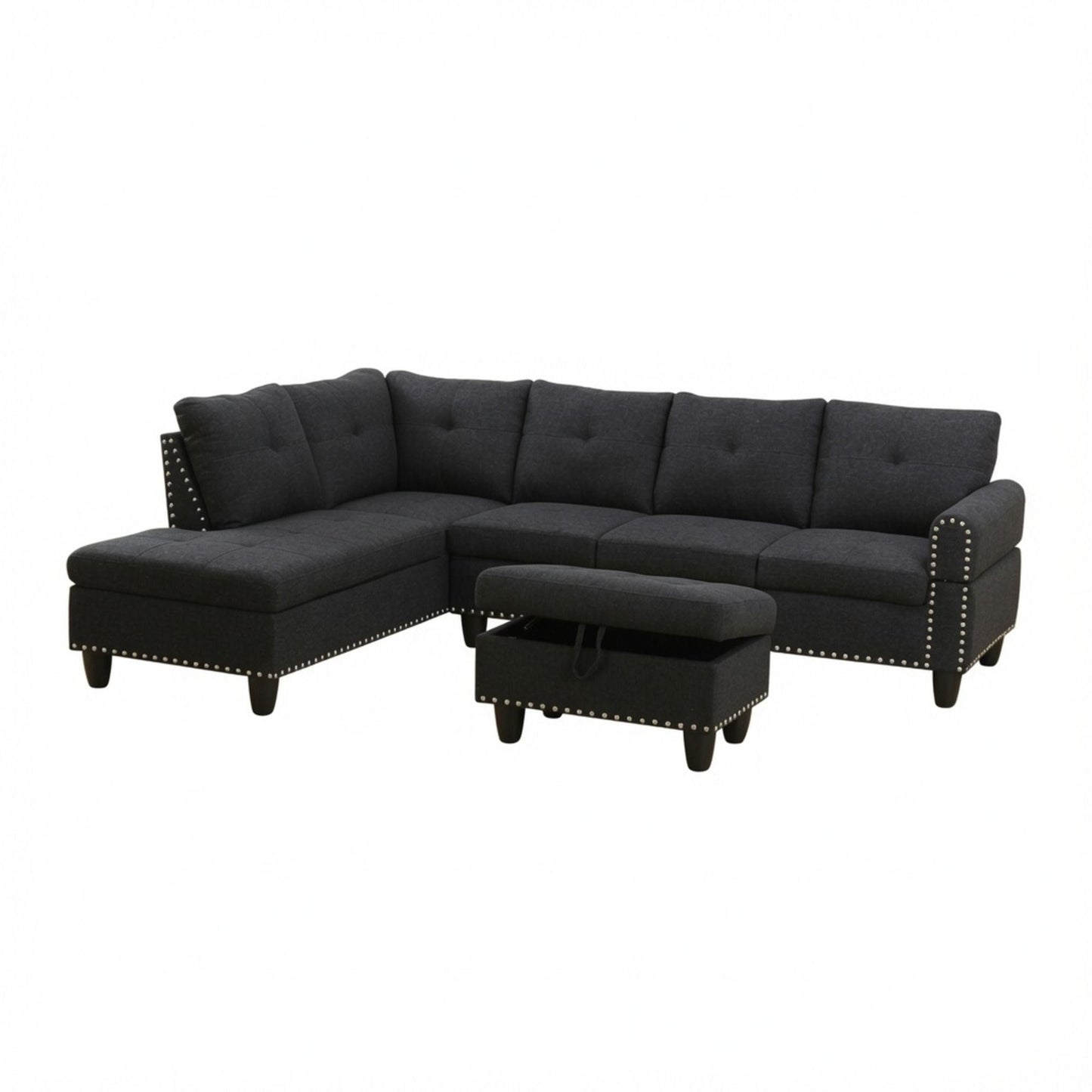 L - Shaped 3 Piece Sectional Sofa With Chaise, Storage Ottoman & Cup Holders Home Essentials
