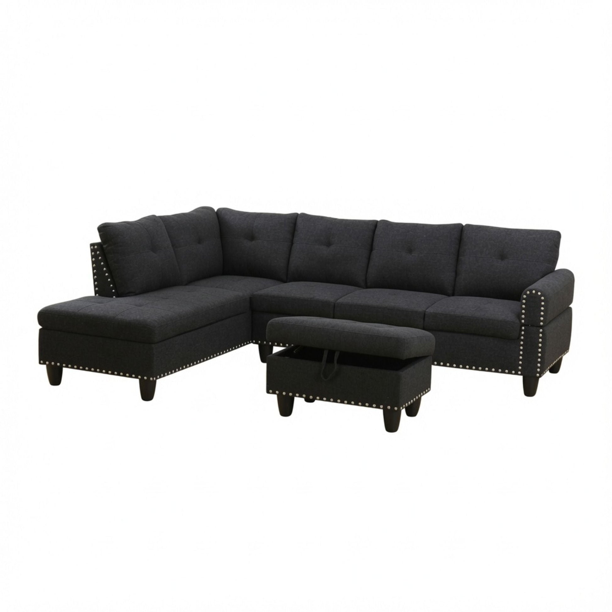 L - Shaped 3 Piece Sectional Sofa With Chaise, Storage Ottoman & Cup Holders Home Essentials