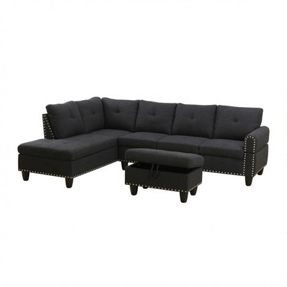 L - Shaped 3 Piece Sectional Sofa With Chaise, Storage Ottoman & Cup Holders Home Essentials