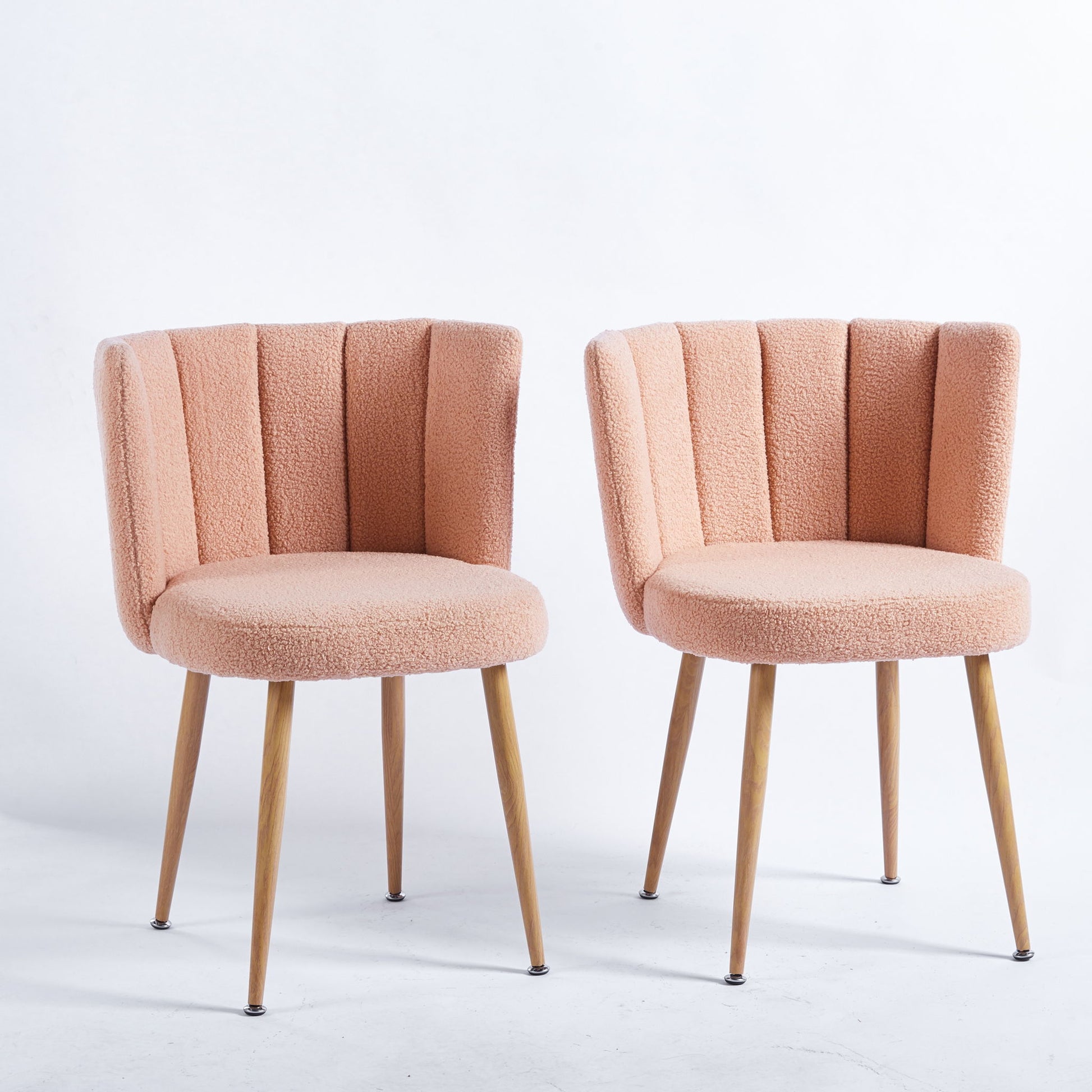 Modern Dining Chair (Set of 2) With Iron Tube Wood Color Legs, Shorthair Cushions And Comfortable Backrest, Suitable For Dining Room, Living Room, Cafe, Simple Structure Home Essentials