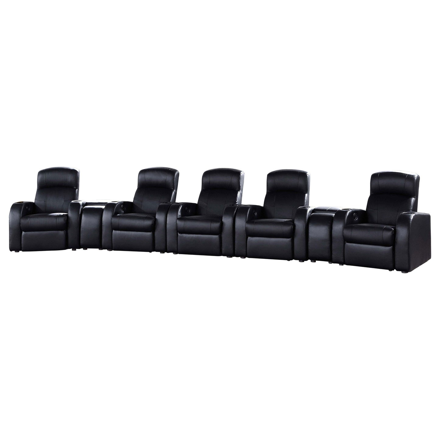 Franky - 7 Piece Seater Home Theater Set, Reclining Chairs & Storage Consoles - Black Furniture Max