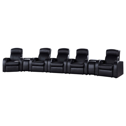 Franky - 7 Piece Seater Home Theater Set, Reclining Chairs & Storage Consoles - Black Furniture Max