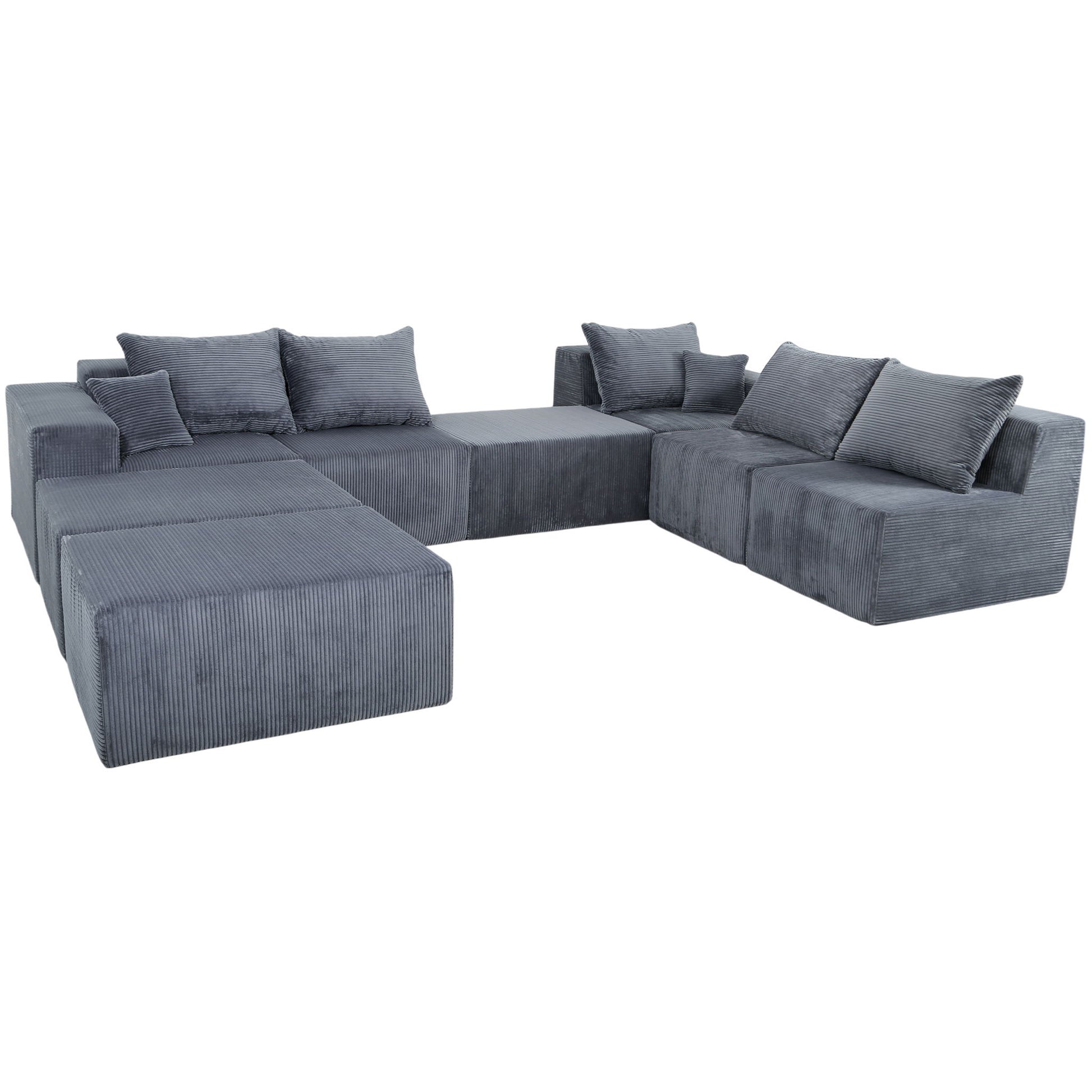 Luxury 8 Piece Modular U Shaped Sectional Sofa With Oversized Chaise Lounge And Bed Corduroy Upholstery Home Essentials