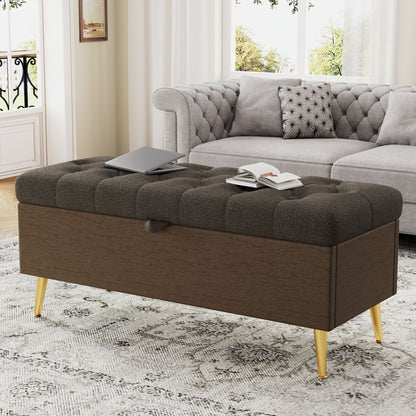 Modern Tufted Storage Ottoman Bench With Metal Legs Hearth and Haven