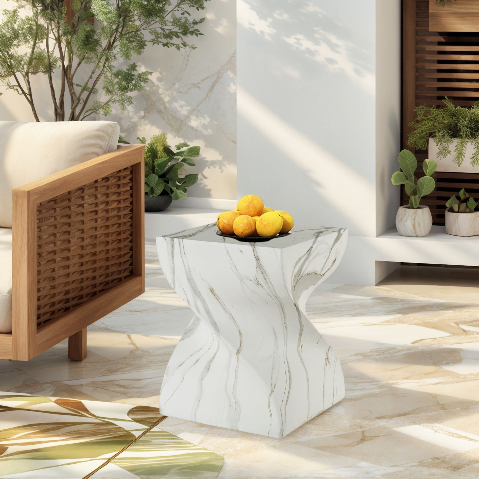 Outdoor End Table, Round Side Table For Patio And Garden - Marble Home Essentials