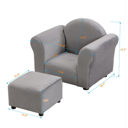 Kids Velvet Upholstered Chair With Ottoman For Comfortable Seating - Gray Home Essentials