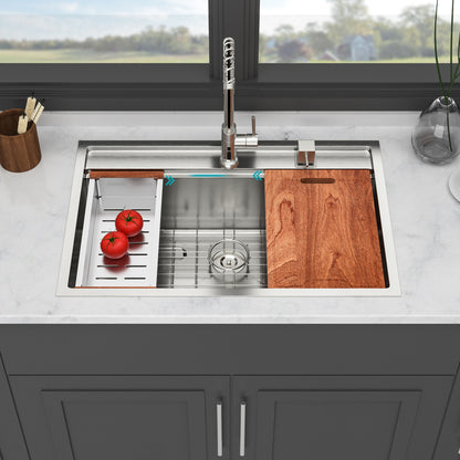 33" Drop In Kitchen Sink With Workstation, 16 Gauge Stainless Steel - Brushed Nickel Daily Nest