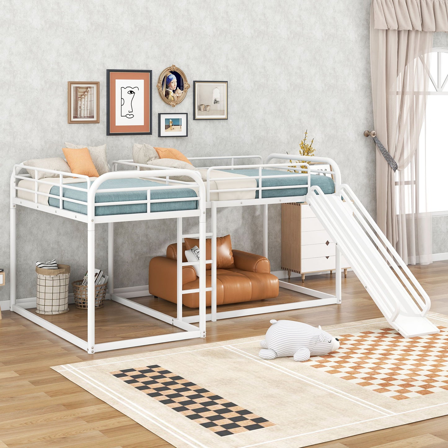 L Shaped Bunk Bed With Slide And Short Ladder Hearth and Haven