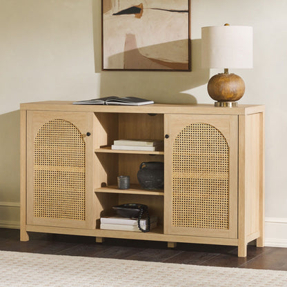 Transitional 2 Door Sideboard With Arched Rattan Panels Walker Edison
