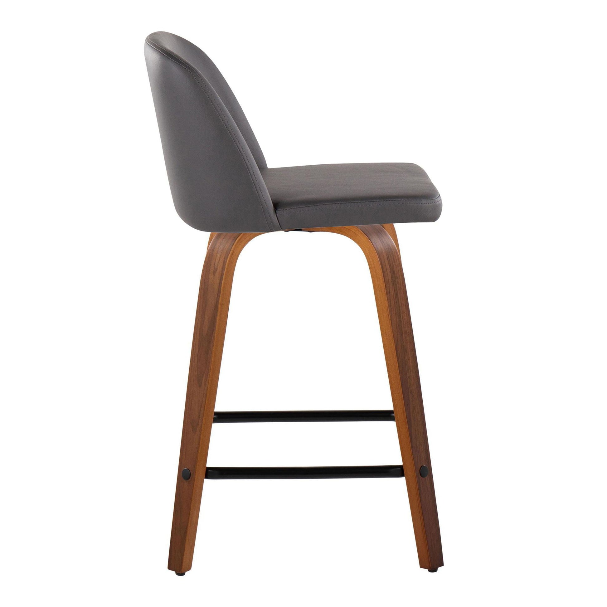 Toriano - Contemporary Fixed Height Counter Stool With Swivel & Square Footrest (Set of 2) - Walnut / Gray Lumi Source