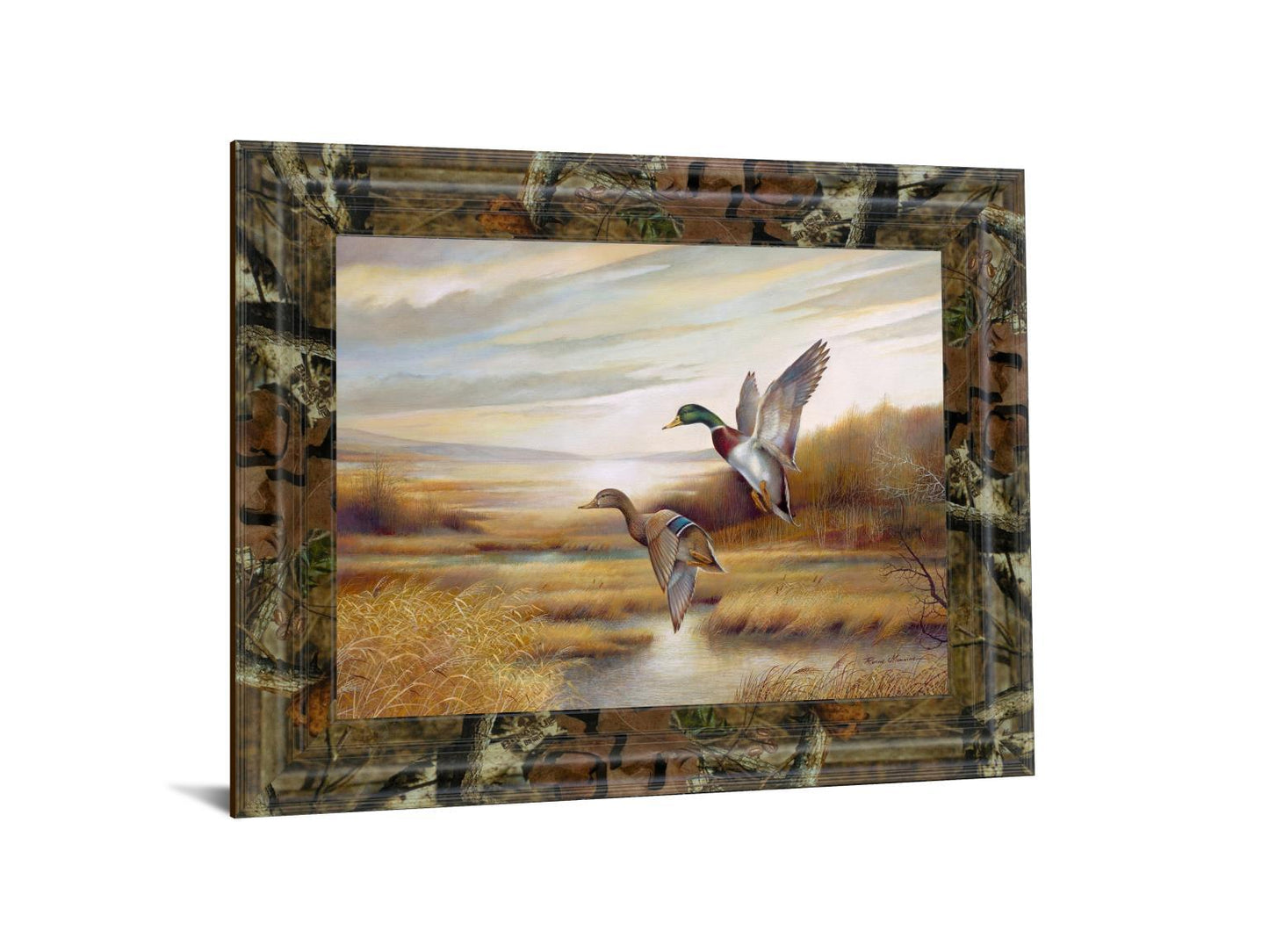 22x26 Mallards By Ruanne Manning And Mossy Oak Native Living - Framed Print Wall Art - Dark Brown