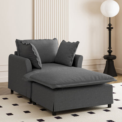 Oversized Chaise Lounge Indoor Single Sofa Bed With Wide Seat, Upholstered Lazy Sleeper Armchair With Movable Ottoman Reading Couch Set Luxe & Co.