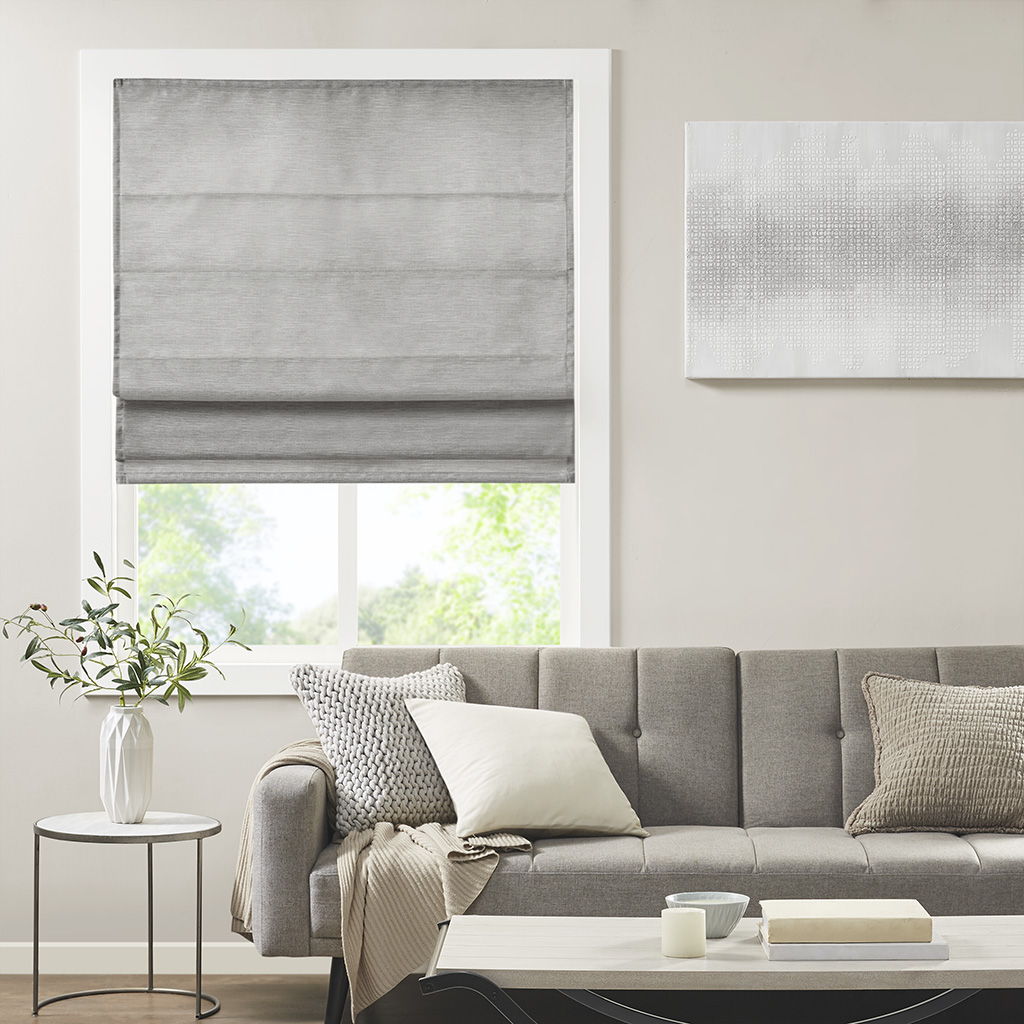 Como - 35" Printed Room Darkening Cordless Roman Shade - Gray