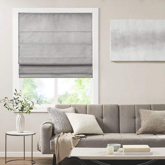 Como - 35" Printed Room Darkening Cordless Roman Shade - Gray