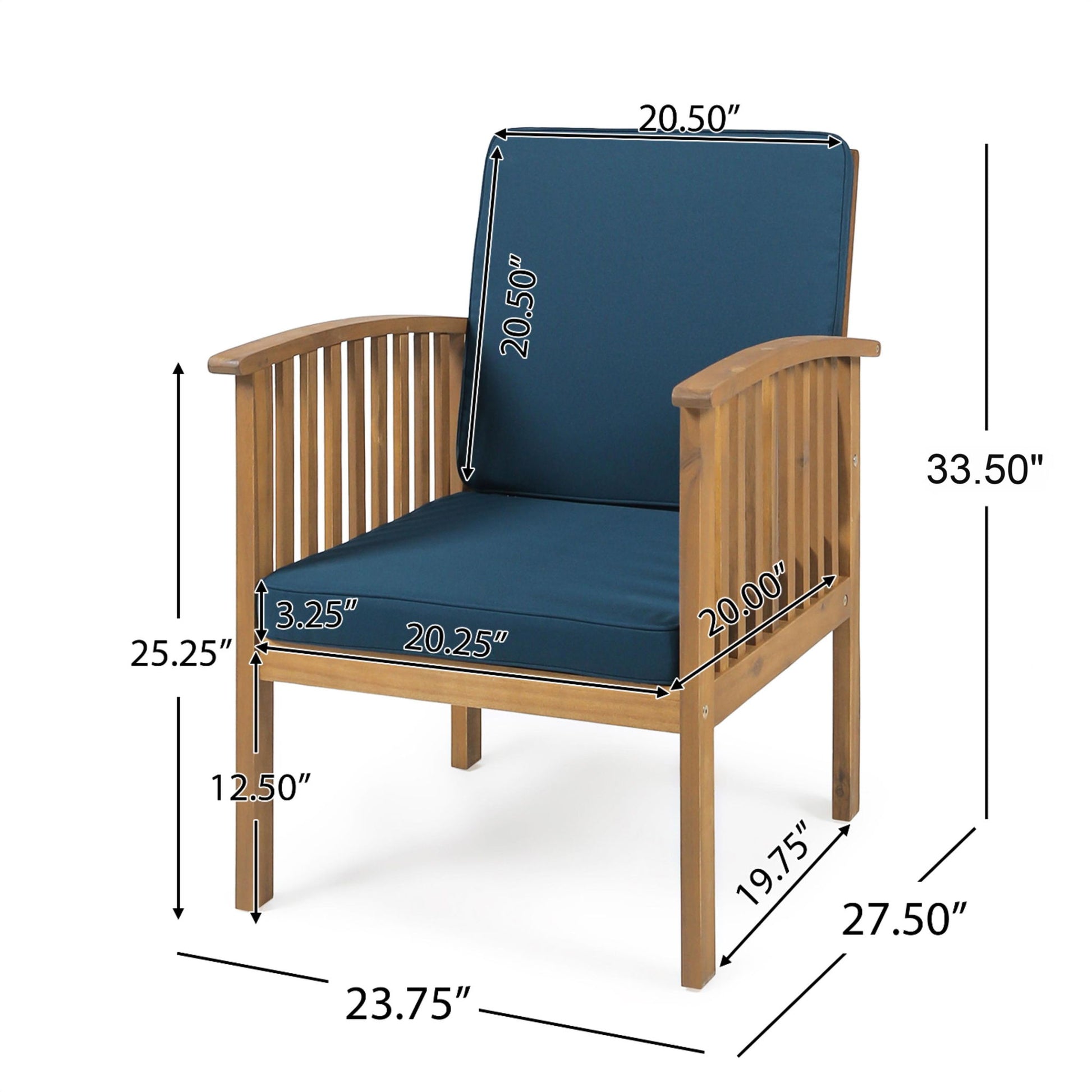 Casa - Acacia Club Chair Coastal Classic Outdoor Seating, Waterproof Fabric Noble House