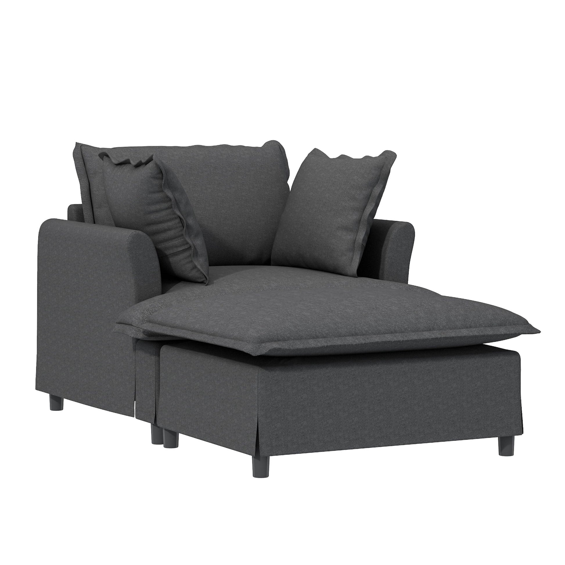 Oversized Chaise Lounge Indoor Single Sofa Bed With Wide Seat, Upholstered Lazy Sleeper Armchair With Movable Ottoman Reading Couch Set Luxe & Co.