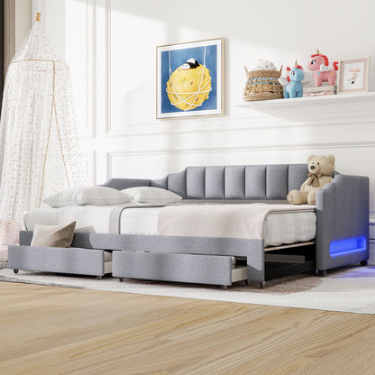 Extendable Daybed With LED Light And 2 Storage Drawers Dreamland