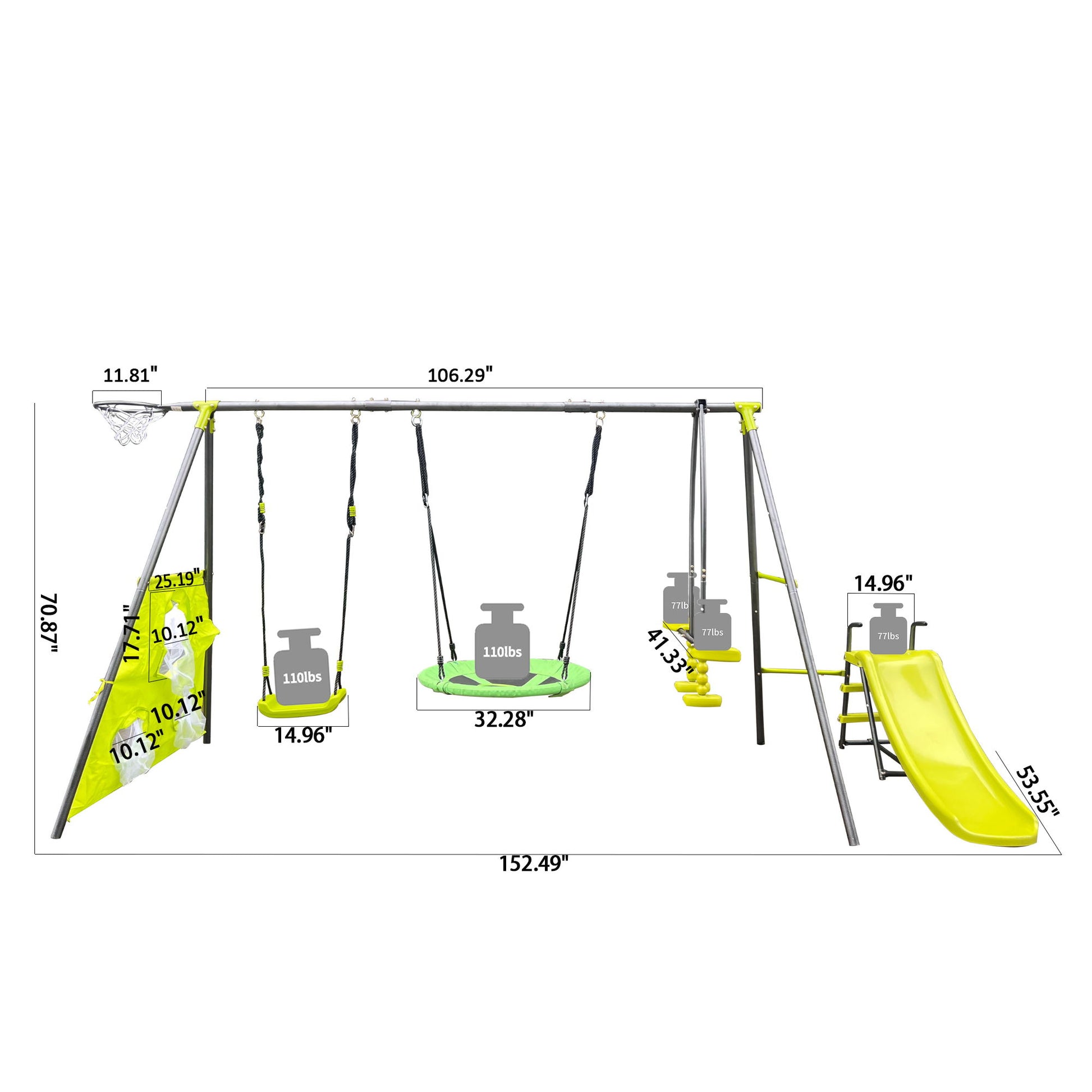 Interesting Six Function Swingset With Net Swing Metal Plastic Safe Swing Set 440Lbs For Outdoor Playground For Age 3+ With 31.5" Net Swing - Gray / Blue Daily Nest