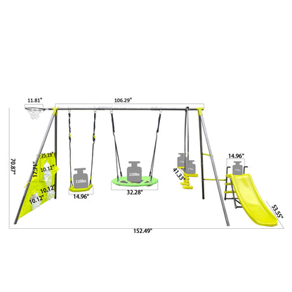 Interesting Six Function Swingset With Net Swing Metal Plastic Safe Swing Set 440Lbs For Outdoor Playground For Age 3+ With 31.5" Net Swing - Gray / Blue Daily Nest