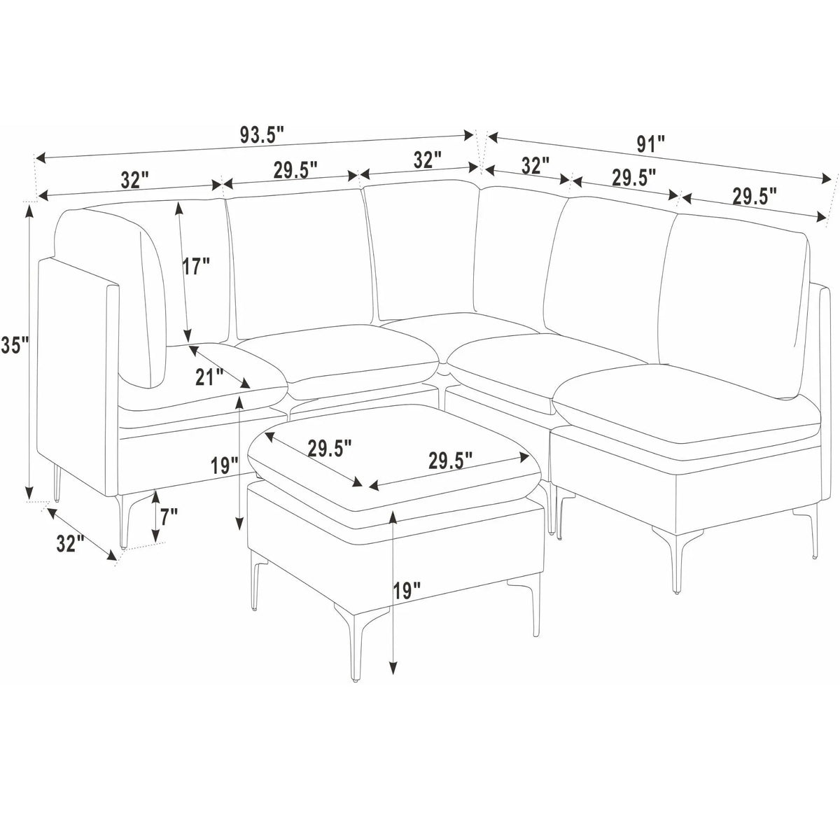 Upholstered Modular Sectional & Tall Legs Home Essentials