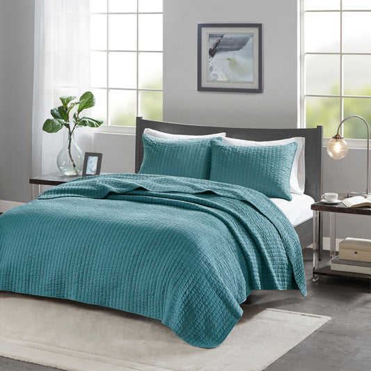 Keaton - King Reversible Coverlet Set - Teal Madison Park