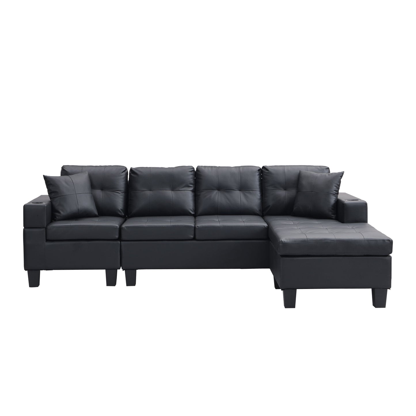 Modern Sectional Sofa Set With L Shape Chaise Lounge, Cup Holder, 4 Seat Home Essentials