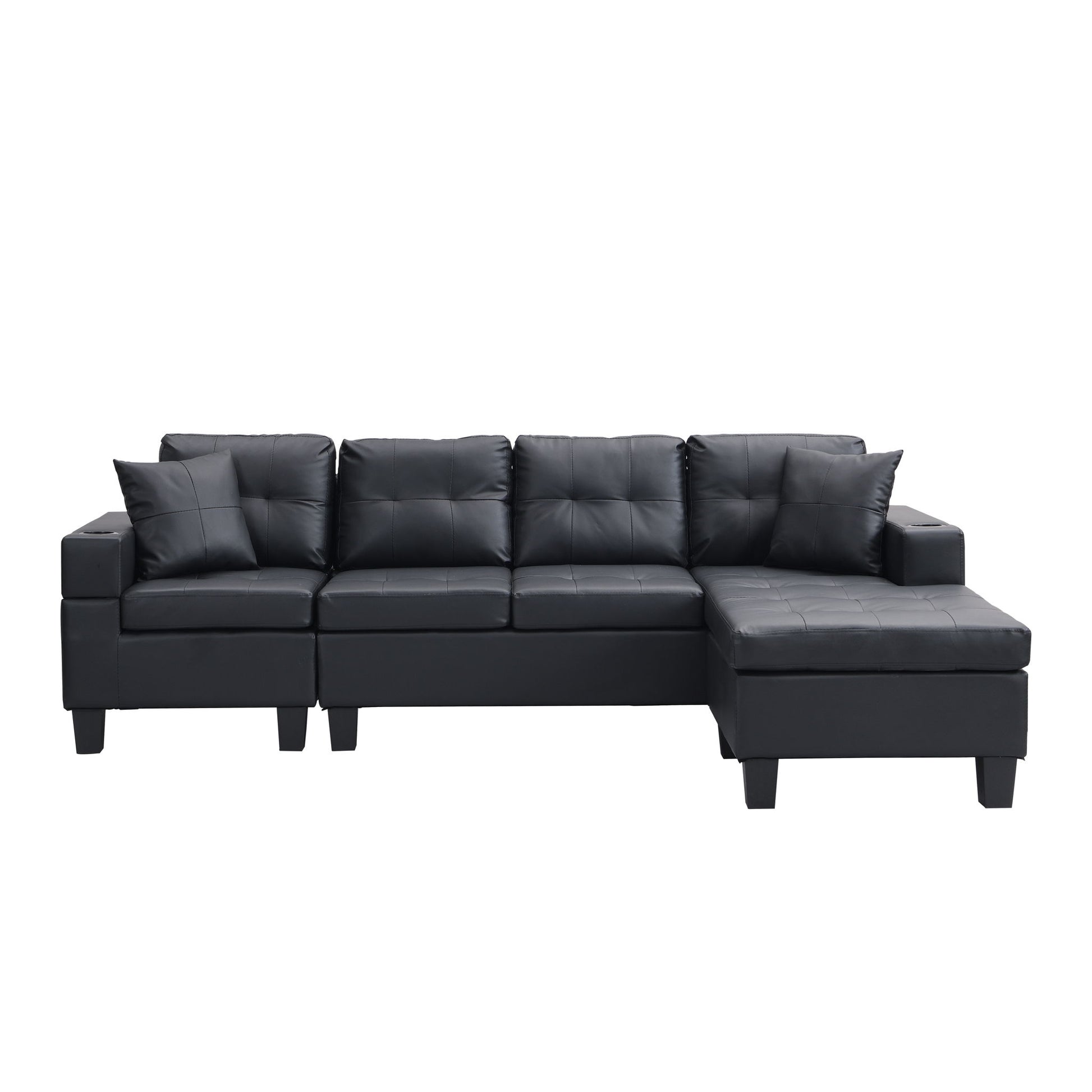 Modern Sectional Sofa Set With L Shape Chaise Lounge, Cup Holder, 4 Seat Home Essentials