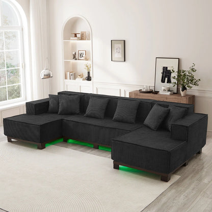 U-Shaped Sectional Sofa With RGB LED Light Strip And 6 Pillows Hearth and Haven