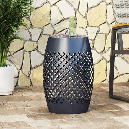 Roswell - Outdoor Side Table With Mosaic Tile Top Noble House