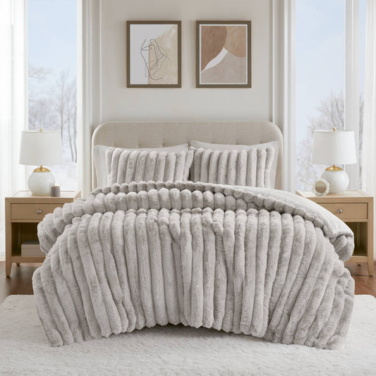 Jasmine - King Ultrasoft Ribbed Comforter Set - Light Gray Madison Park