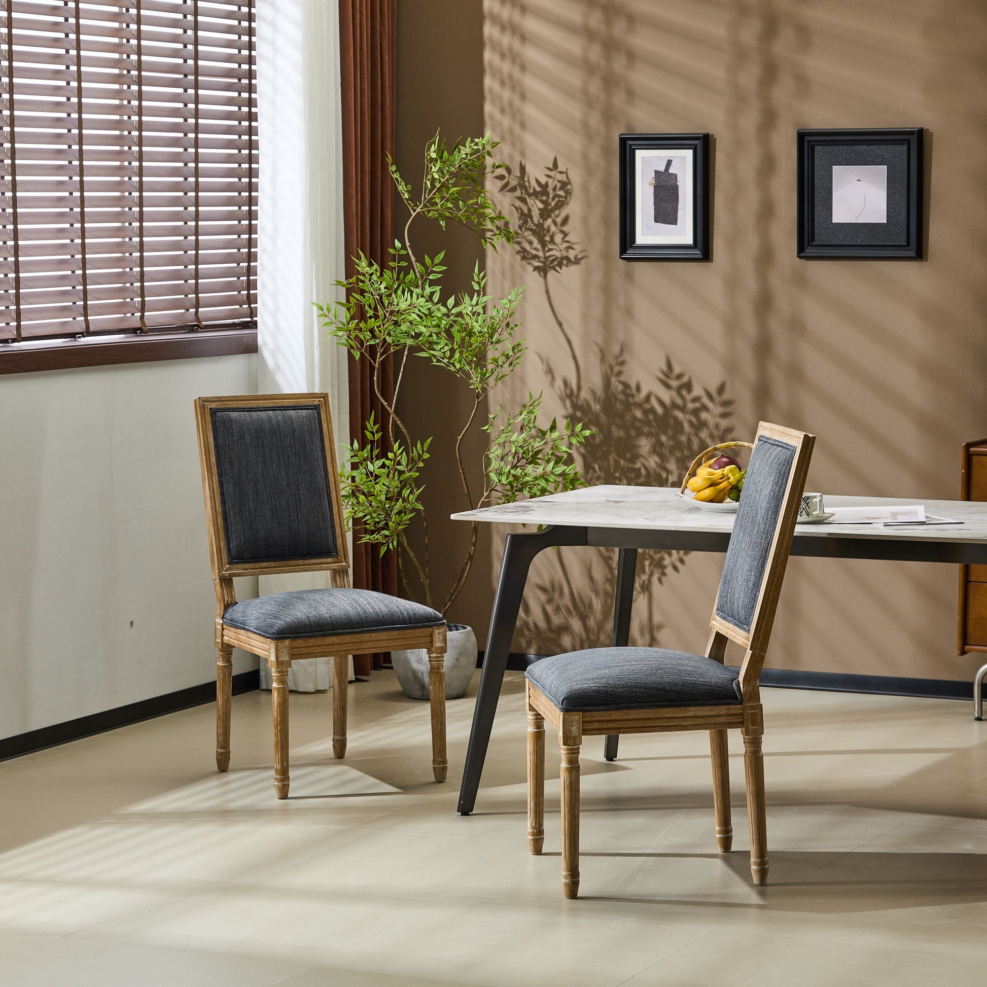 French Country Style Dining Chair With Upholstered Seating And Fluted Legs Noble House