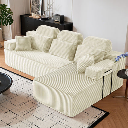 Sectional Sleeper Sofa & Storage Pockets, Modular Couch With Throw Pillows For Living Room Home Essentials