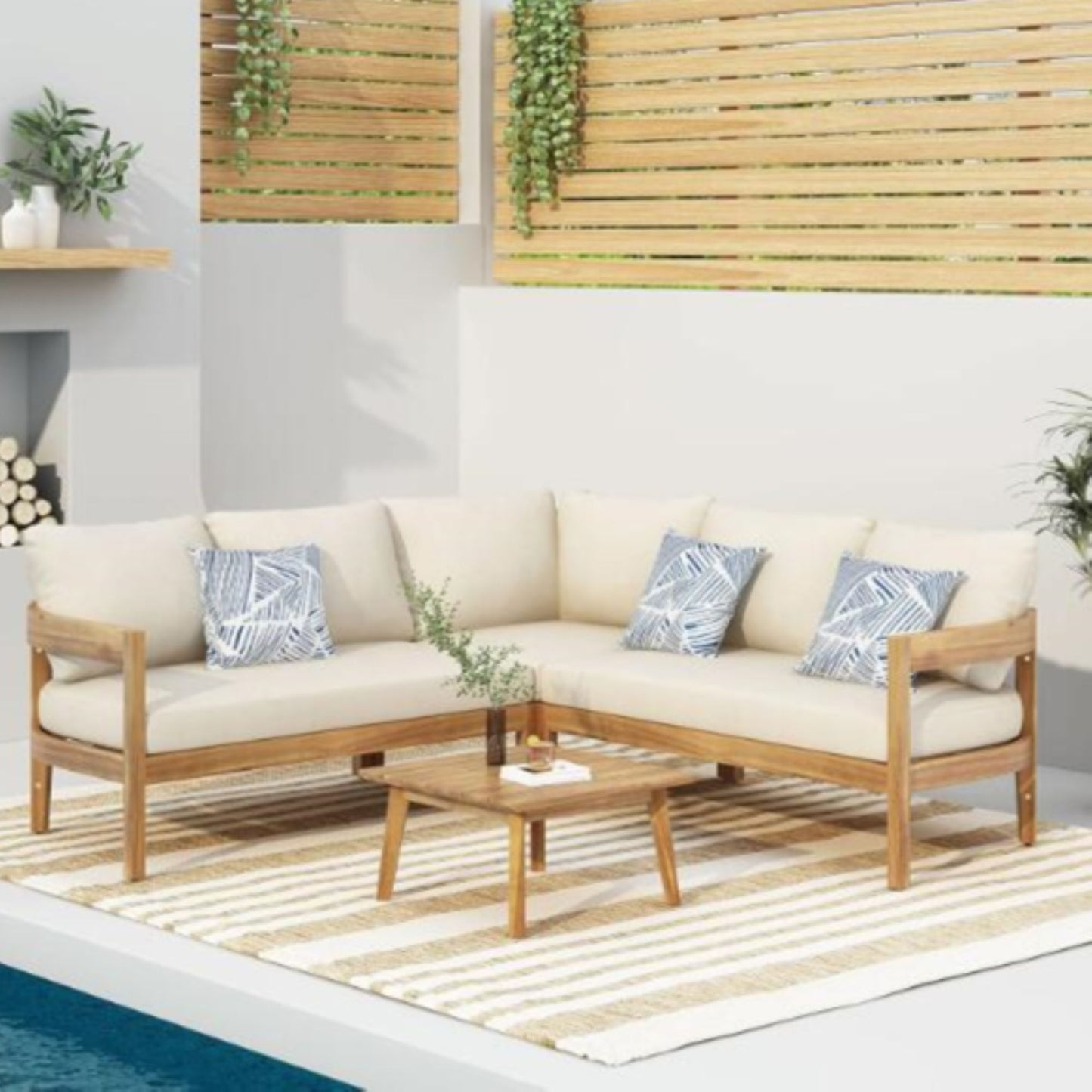 Brooklyn - Sofa Set Rounded Tuxedo Design - Teak / Beige Noble House