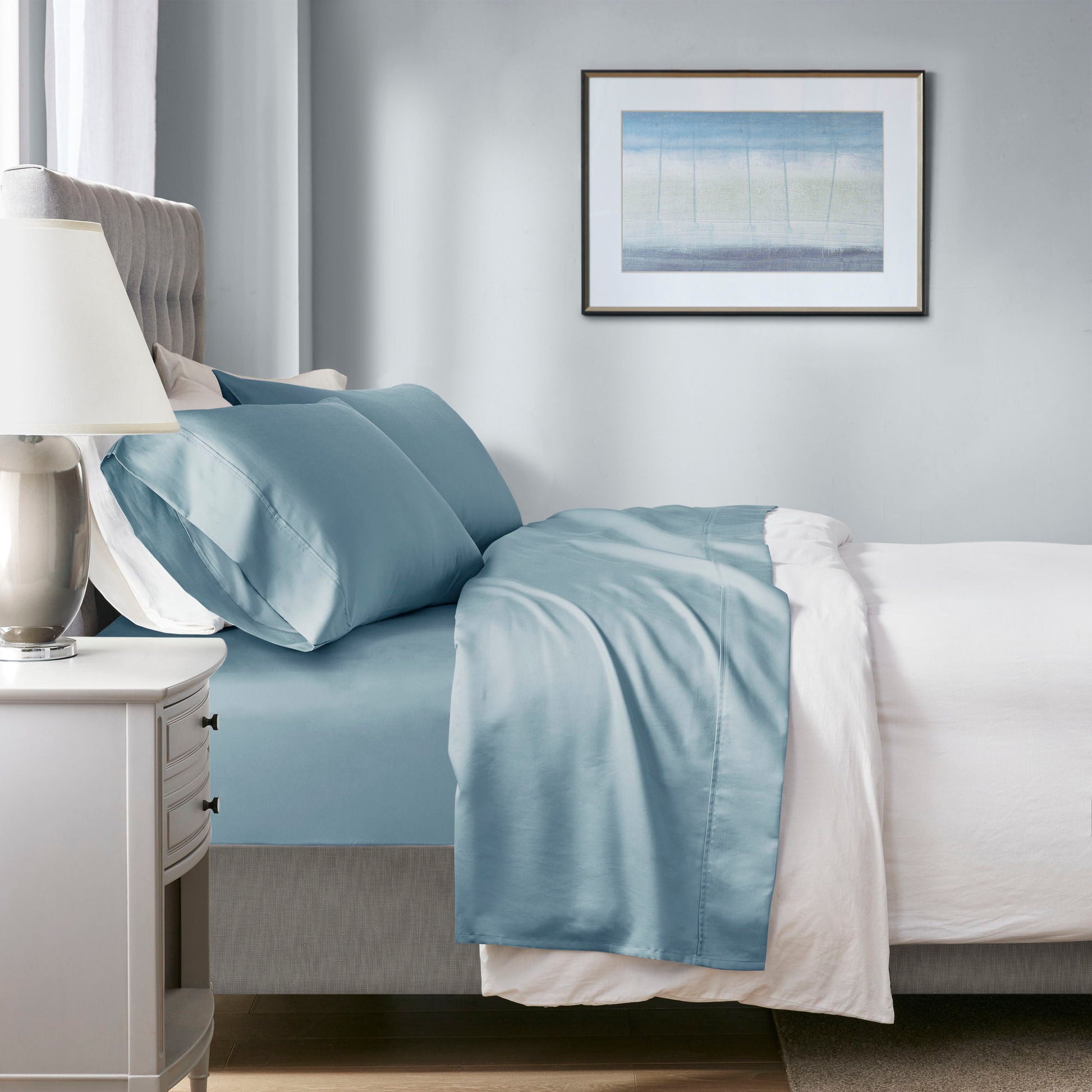 1000 Thread Count - King HeiQ Smart Temperature Blend 4 Piece Sheet Set - Blue Madison Park