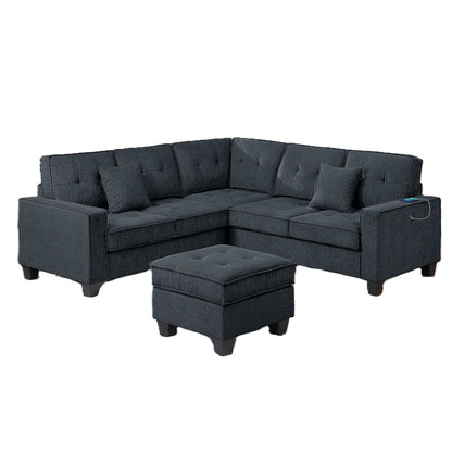 Sectional Set With Corner Wedge Ottoman USB Port Home Essentials
