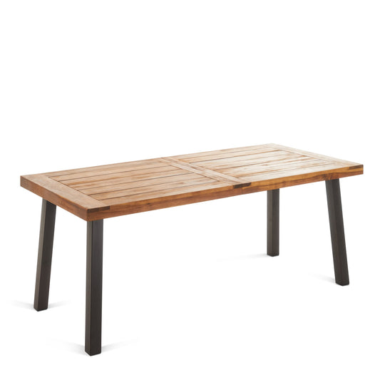 Della - Modern Industrial Dining Table With Acacia Wood Top - Teak Noble House