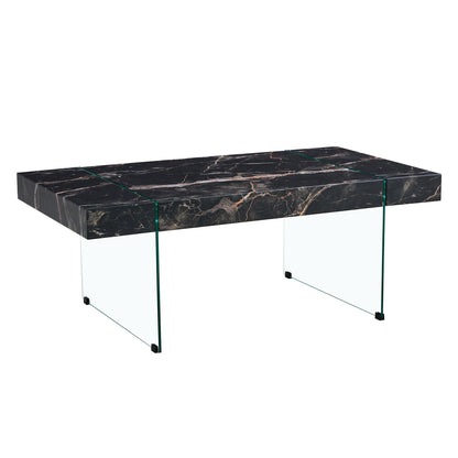 Modern Marble Patterned Coffee Table With Tempered Glass Legs Home Essentials