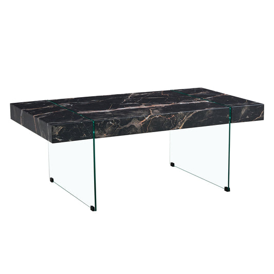 Modern Marble Patterned Coffee Table With Tempered Glass Legs Home Essentials