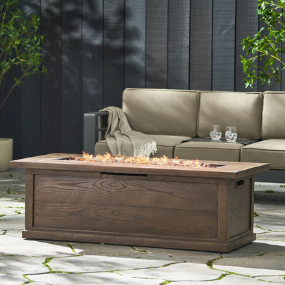 Transitional Rectangular Outdoor Propane Fire Pit With 50,000 Btu Noble House