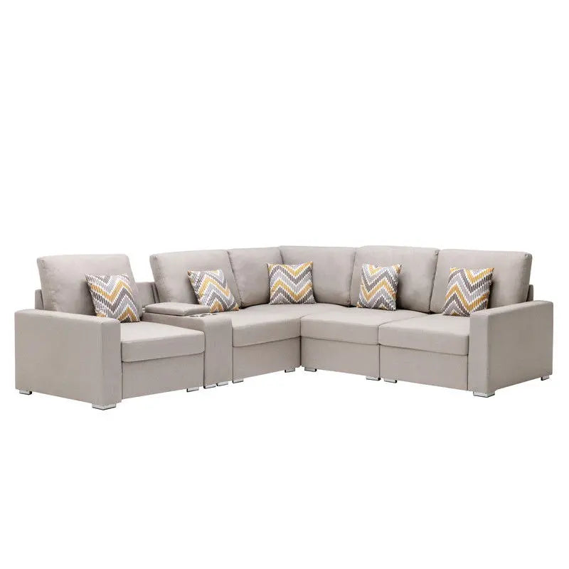 Nolan - Fabric 6 Piece Sectional Sofa With Pillows And Interchangeable Legs Lilola Home