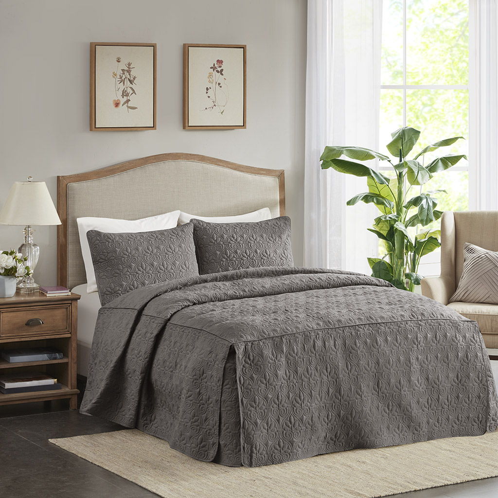 Quebec - Queen Fitted Bedspread (Set of 3) - Dark Gray Madison Park