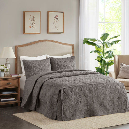 Quebec - Queen Fitted Bedspread (Set of 3) - Dark Gray Madison Park