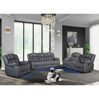 Raize - 10 Power Console Reclining Loveseat With LED And Immersive Sound - Gray Global Furniture USA