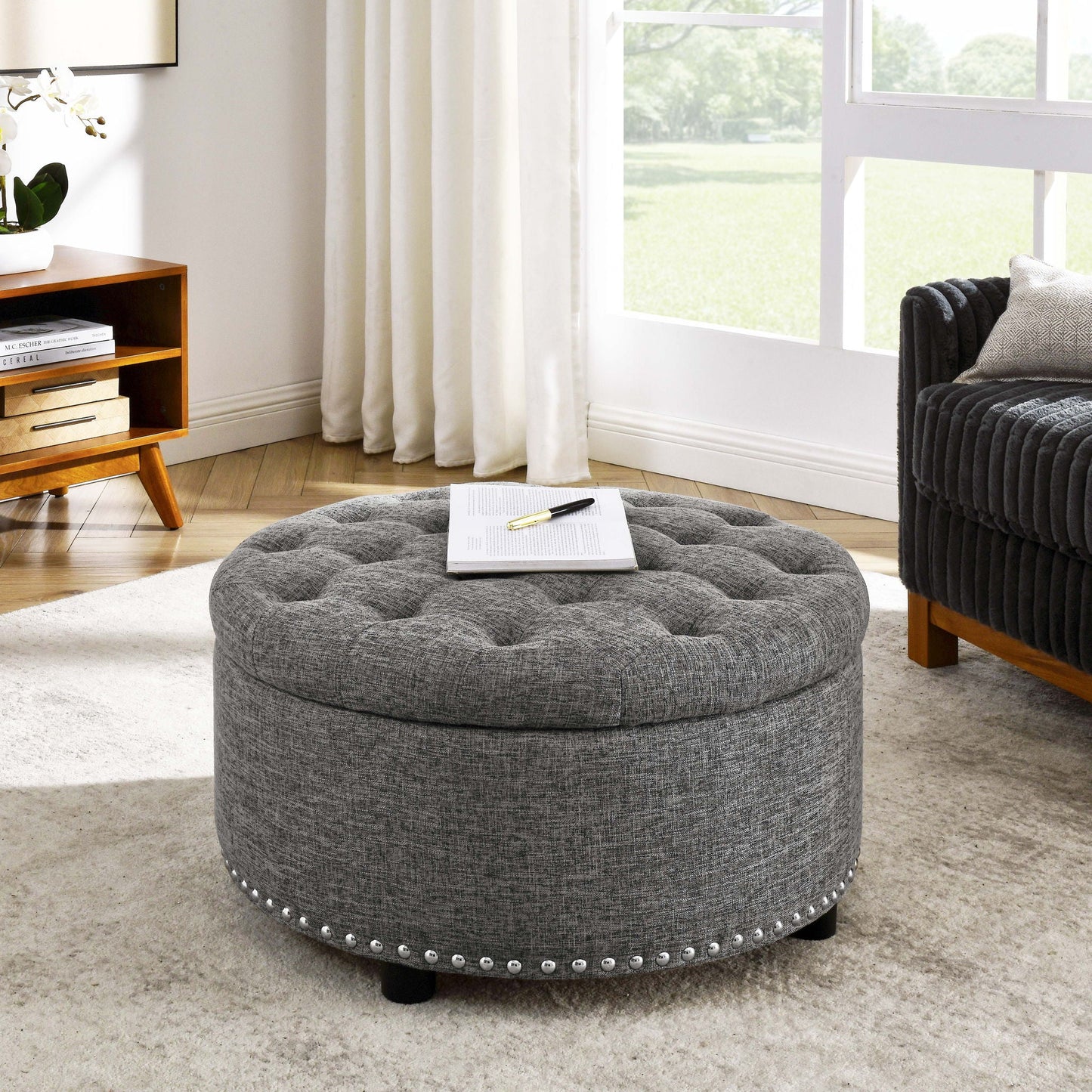 Tufted Storage Ottoman With Upholstery Home Essentials