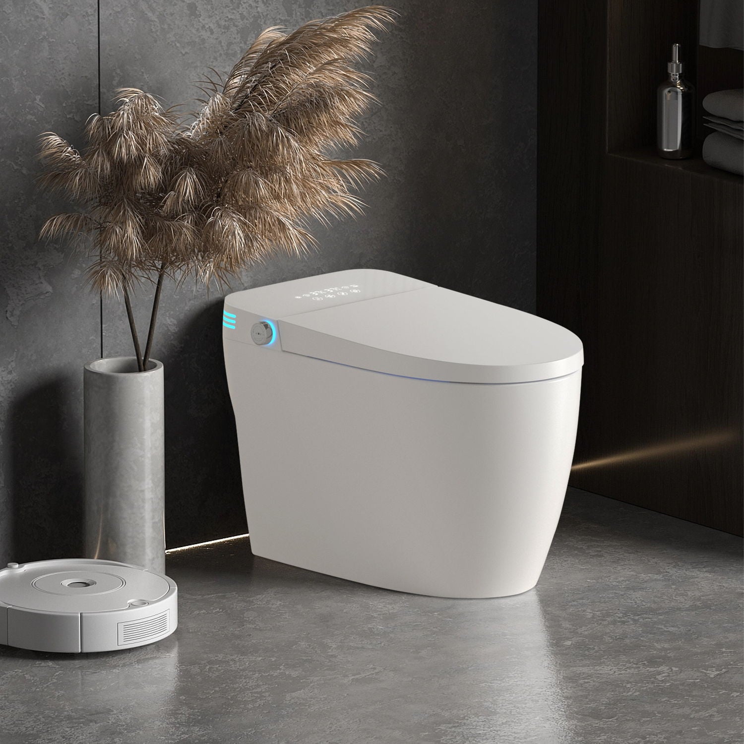 Tankless Smart Toilet With Bidet Built In, 1 Piece Bidet Toilet Seat, Auto Flush, Heated Seat, Warm Water And Dry, Adjustable Temp, Remote Control Side Know - White Daily Nest